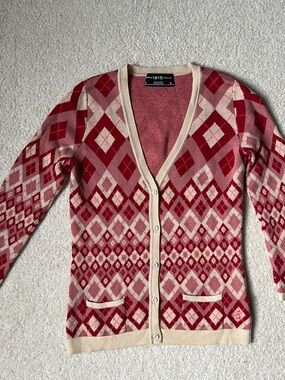 Pringle 1815 Scotland Women's Argyle Cardigan Sweater 100% Merino Wool Size S